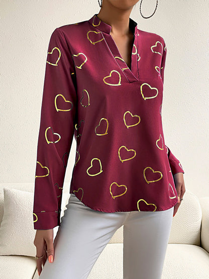 Women's love stamping elegant V-neck shirt