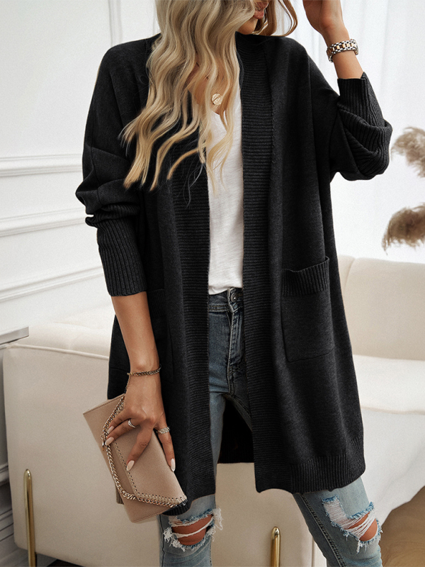 Batwing Sleeve Cardigan Solid Color Sweater Jacket