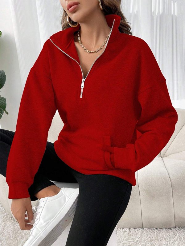 New fashion zipper lapel solid color casual sweater