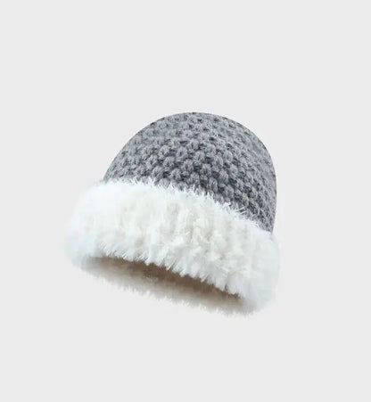 Handmade Plush Stitching Knitted Hat Female