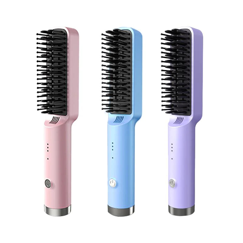 Portable Wireless Fast Heated Straightener Brush Hair