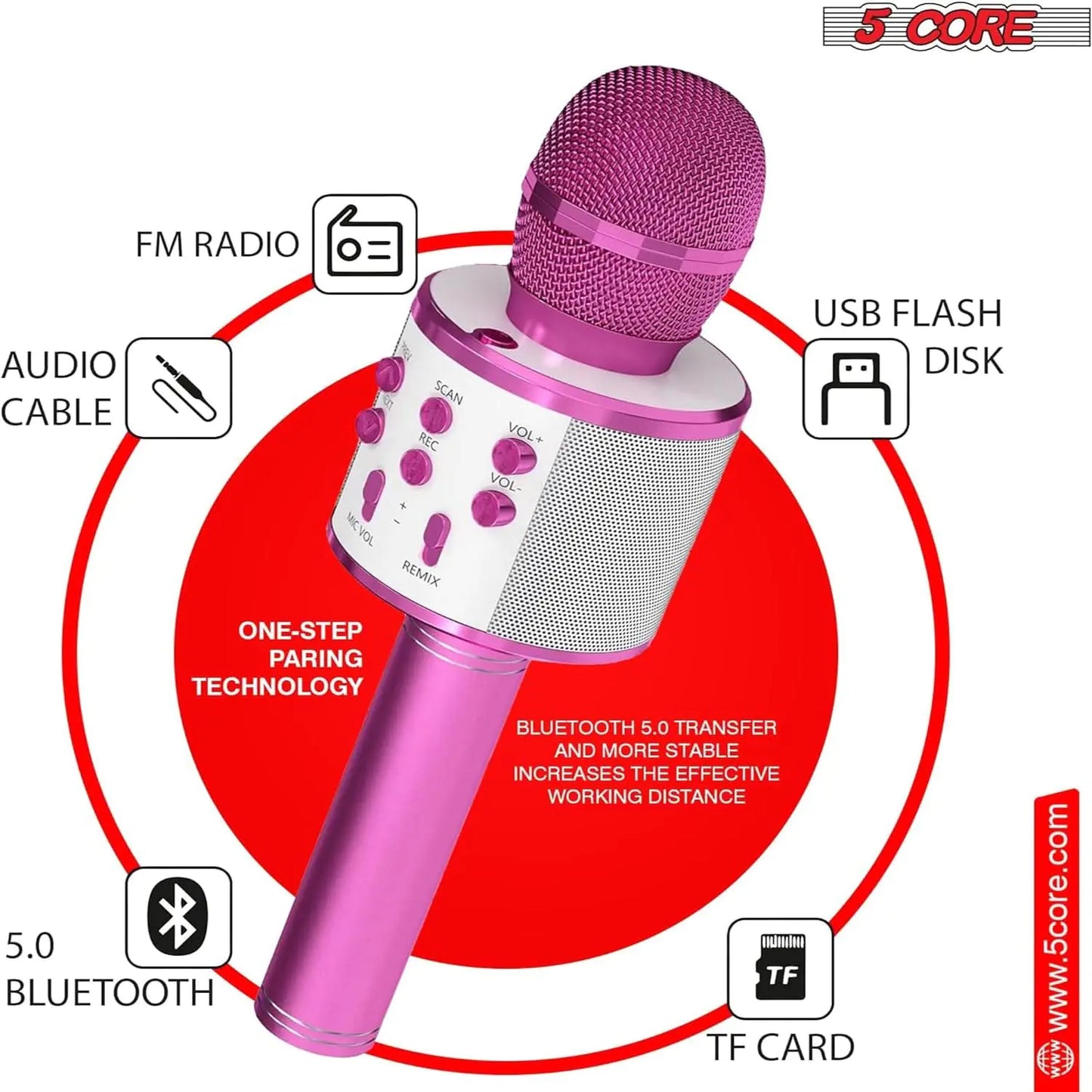 5Core Wireless Karaoke Microphone Bluetooth Mic Portable Handheld Microfonos Inalambricos