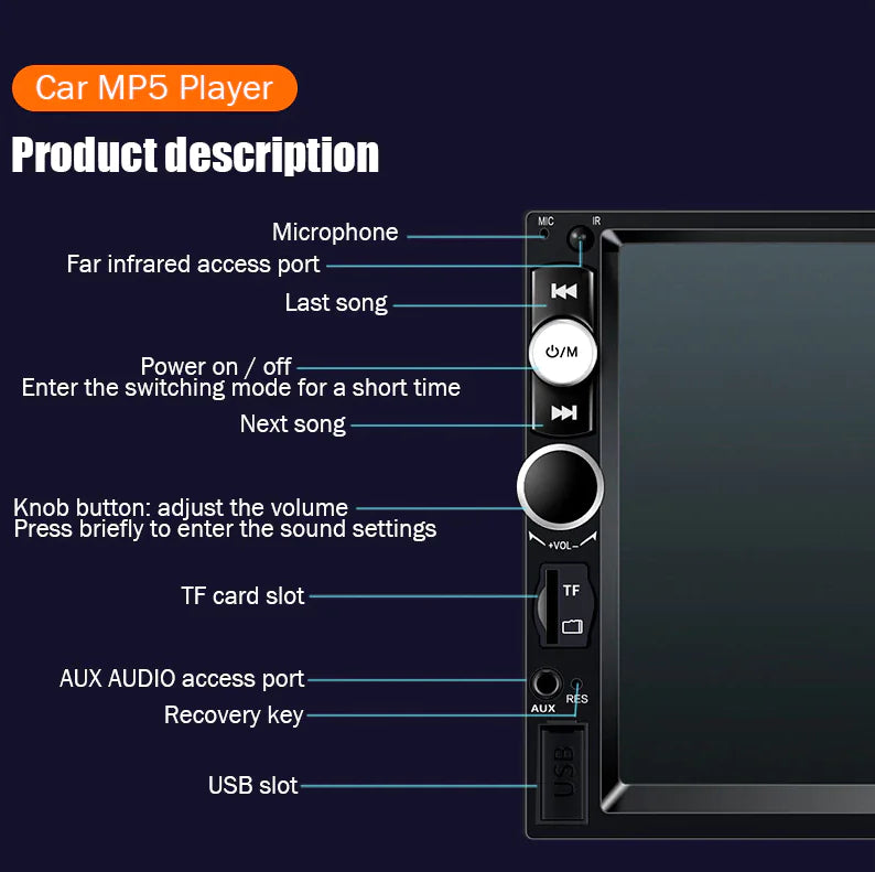 CARPLAY STEREO SYSTEM 7" Double 2 DIN Car MP5 Player Bluetooth Touch Screen Stereo Radio With Camera