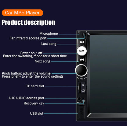 CARPLAY STEREO SYSTEM 7" Double 2 DIN Car MP5 Player Bluetooth Touch Screen Stereo Radio With Camera